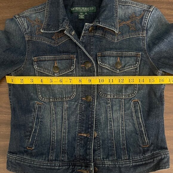 LAUREN JEANS CO by RALPH LAUREN Dark Blue Embroidered Denim Jacket Size P/P - Picture 8 of 8
